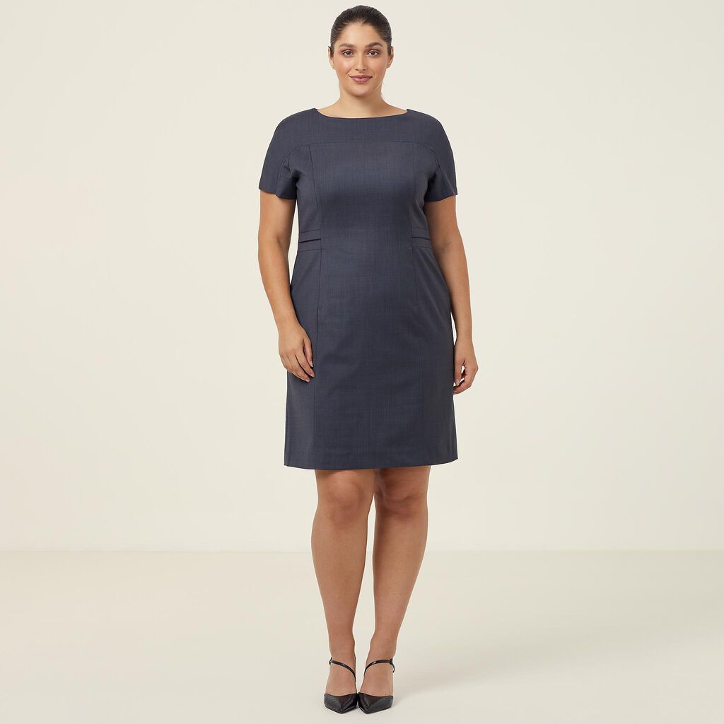 CAT6BE-Sharkskin Short Sleeve Detail Dress
