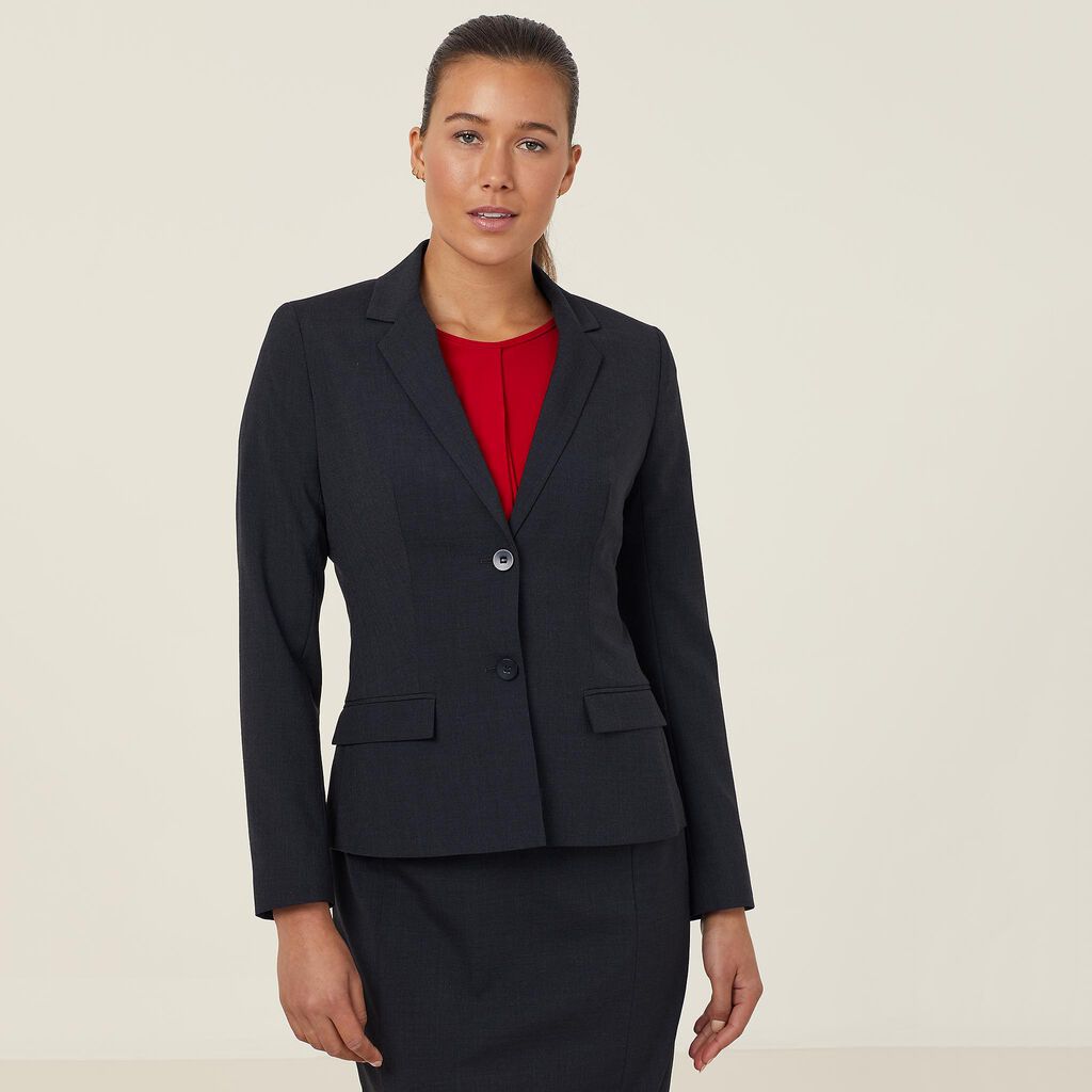STRETCH WOOL BLEND 2 BUTTON MID-LENGTH JACKET