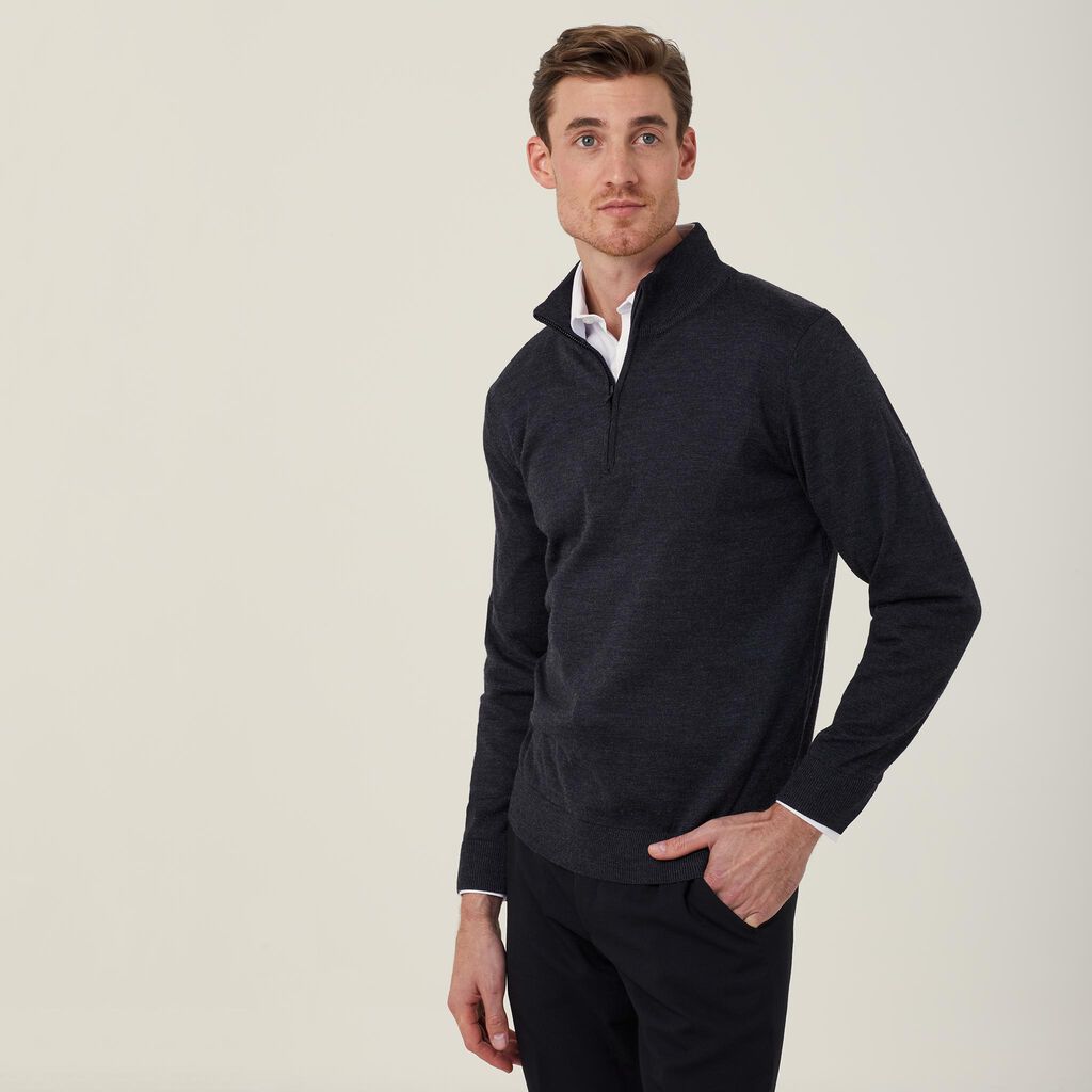 TREVIRA® WOOL BLEND LONG SLEEVE ZIP NECK JUMPER