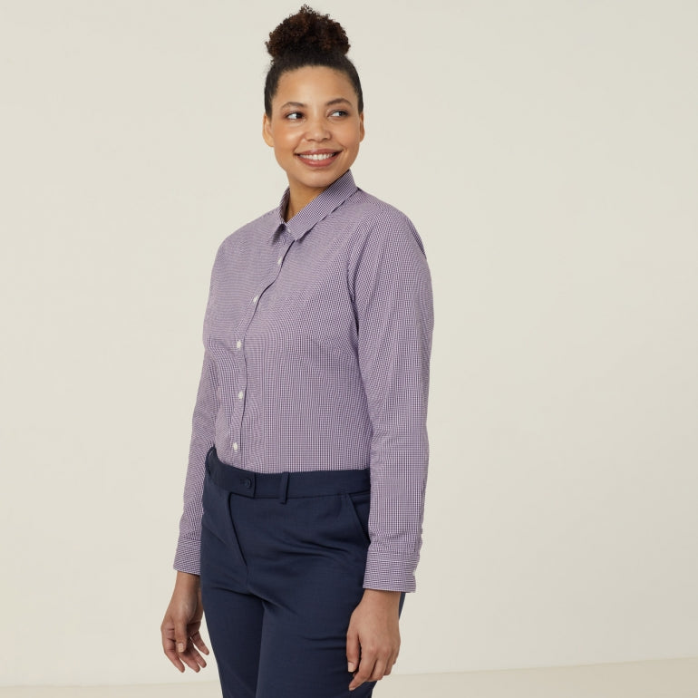 WOMEN'S AVIGNON GINGHAM CHECKERED LONGSLEEVES-SLIM SHIRT