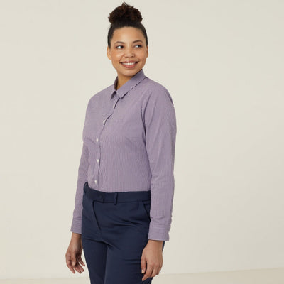 WOMEN'S AVIGNON GINGHAM CHECKERED LONGSLEEVES-SLIM SHIRT