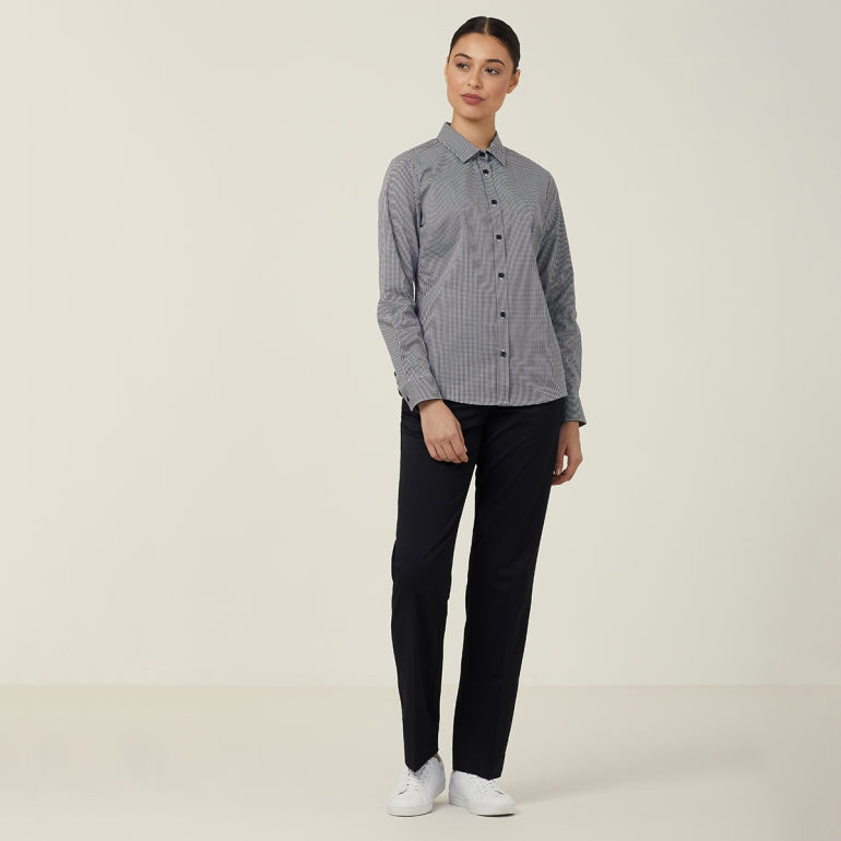WOMEN'S AVIGNON GINGHAM CHECKERED LONGSLEEVES-SLIM SHIRT