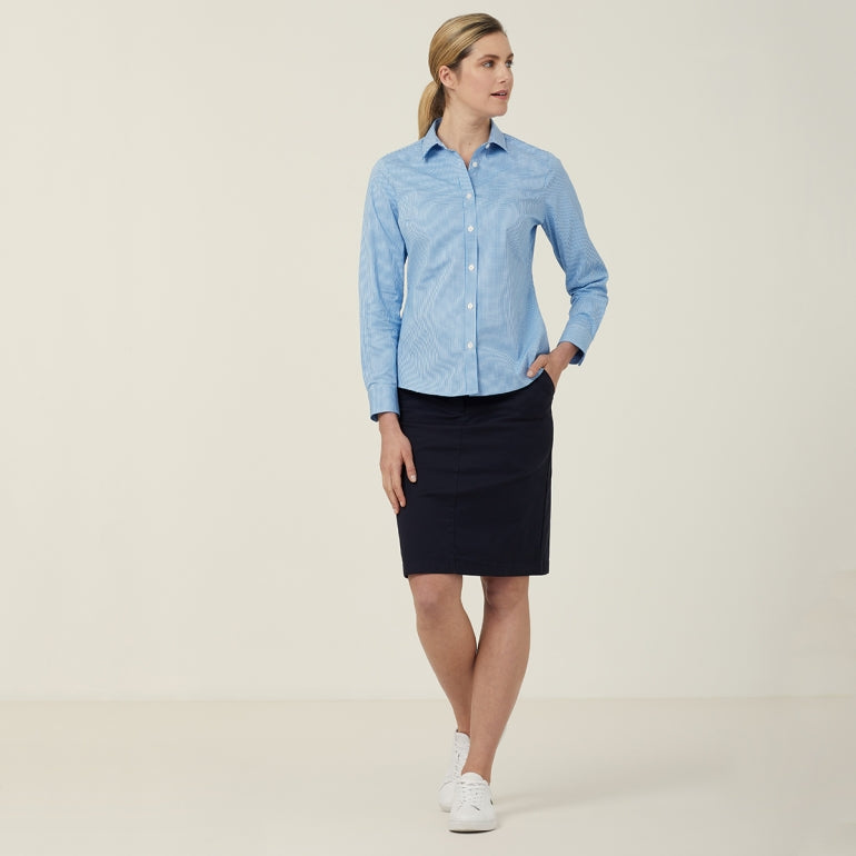 WOMEN'S AVIGNON GINGHAM CHECKERED LONGSLEEVES-SLIM SHIRT