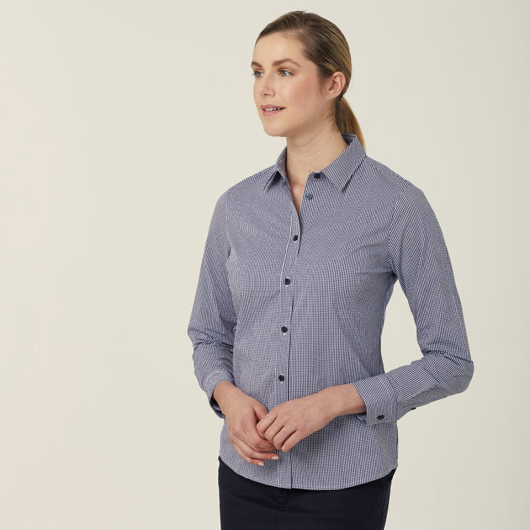 WOMEN'S AVIGNON GINGHAM CHECKERED LONGSLEEVES-SLIM SHIRT