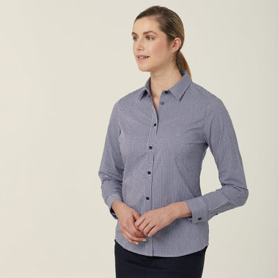 WOMEN'S AVIGNON GINGHAM CHECKERED LONGSLEEVES-SLIM SHIRT