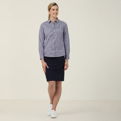 WOMEN'S AVIGNON GINGHAM CHECKERED LONGSLEEVES-SLIM SHIRT