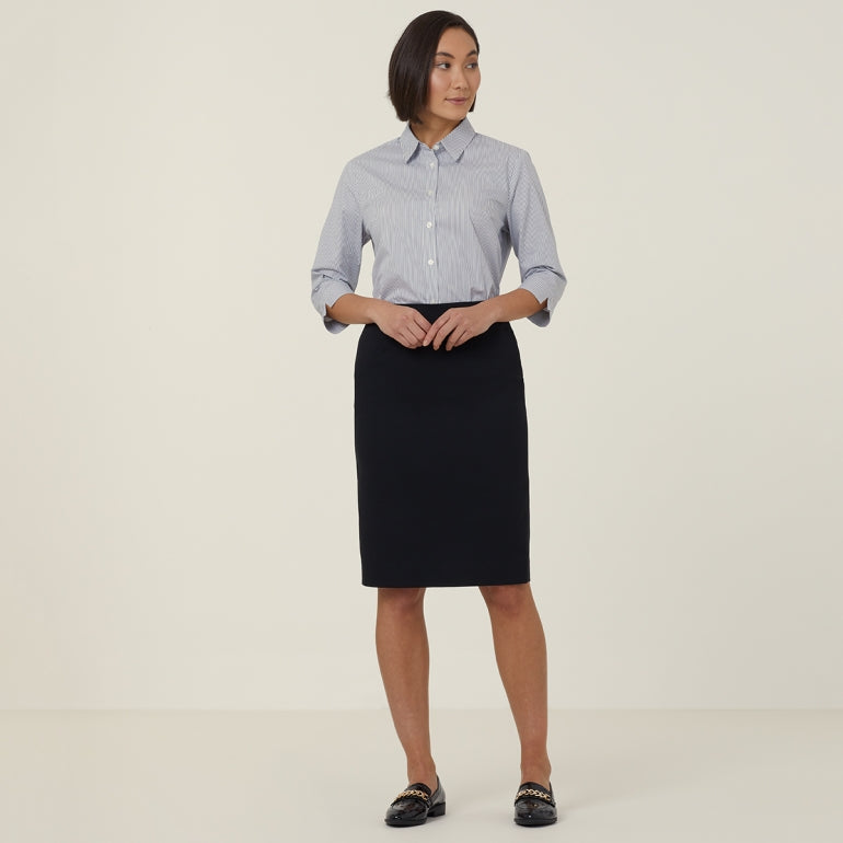 AVIGNON FINE BLOCK STRIPE STRETCH 3/4 SLEEVE SHIRT