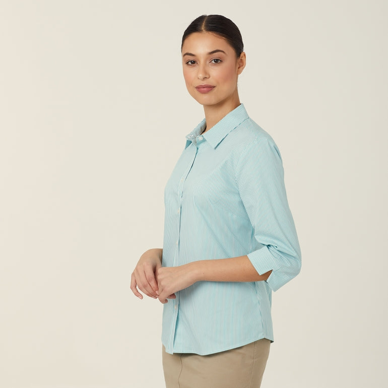 AVIGNON FINE BLOCK STRIPE STRETCH 3/4 SLEEVE SHIRT
