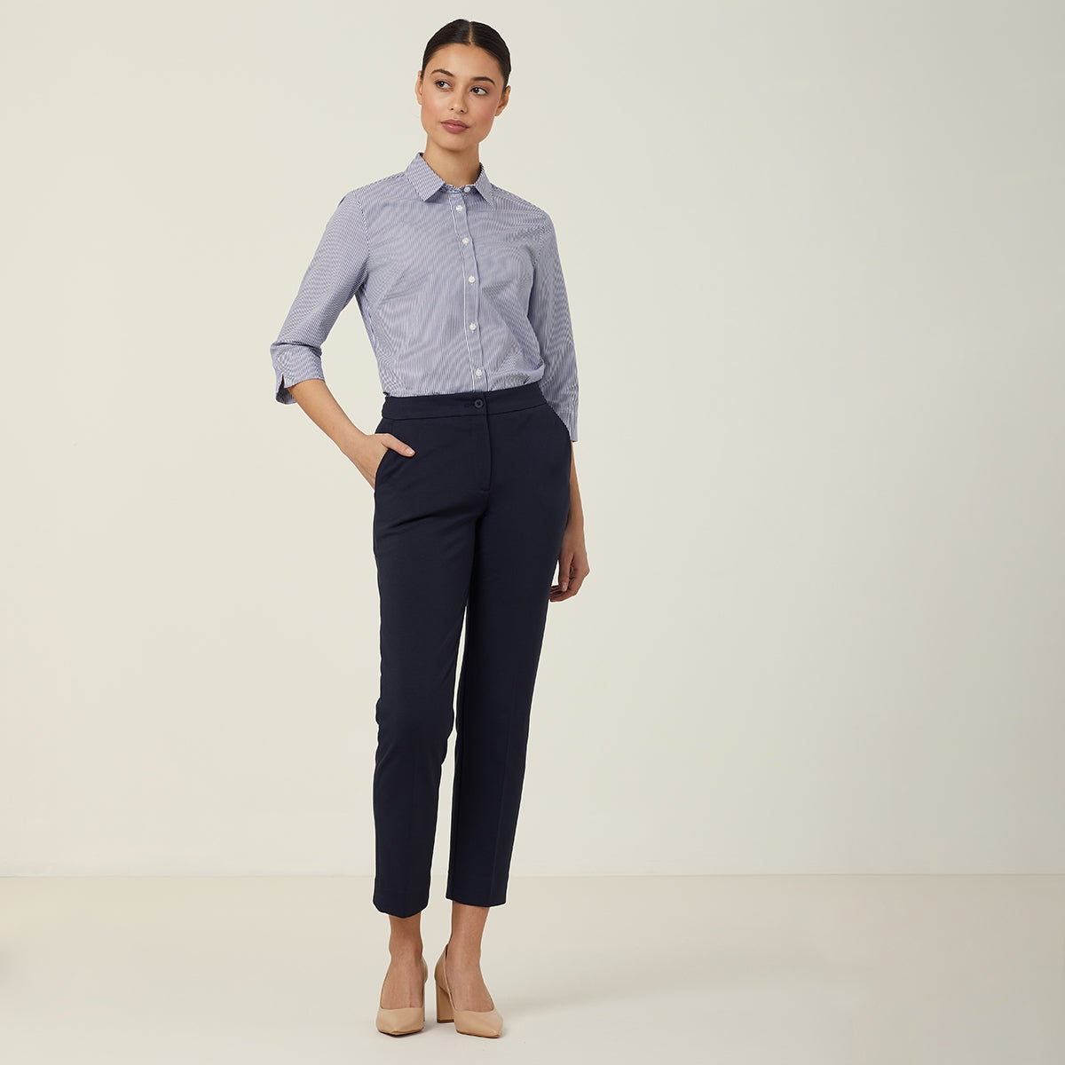 AVIGNON FINE BLOCK STRIPE STRETCH 3/4 SLEEVE SHIRT