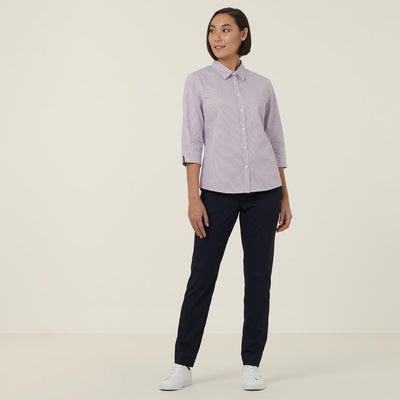 AVIGNON FINE BLOCK STRIPE STRETCH 3/4 SLEEVE SHIRT