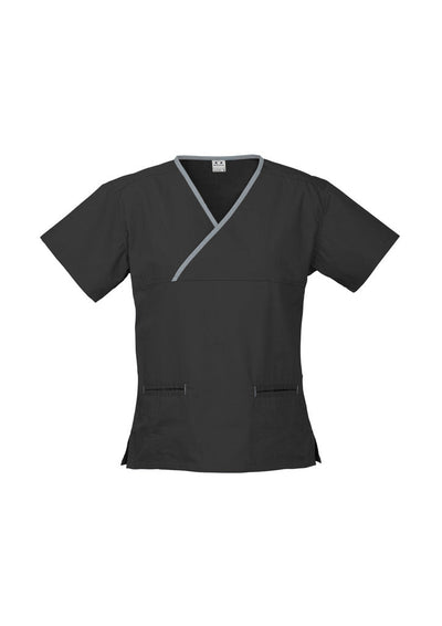H10722-Ladies Contrast Crossover Scrubs Top