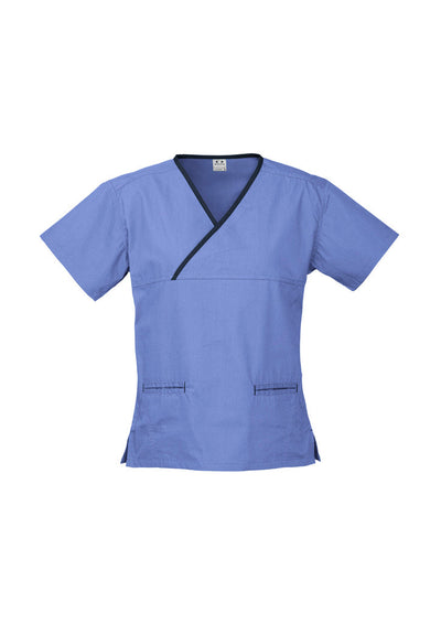 H10722-Ladies Contrast Crossover Scrubs Top