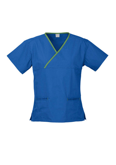 H10722-Ladies Contrast Crossover Scrubs Top