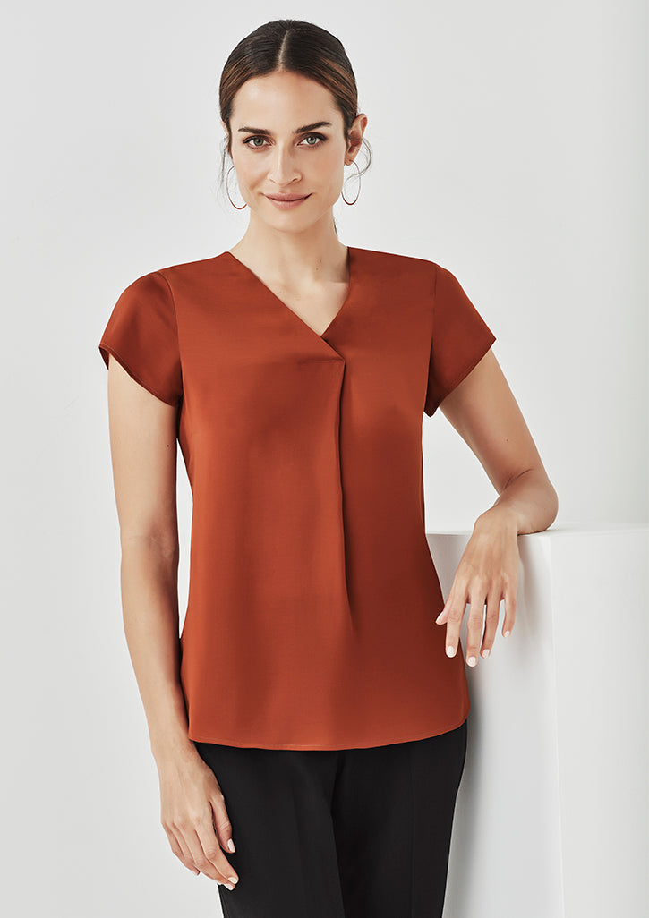 RB967LS-Kayla Womens V-neck Pleat Blouse