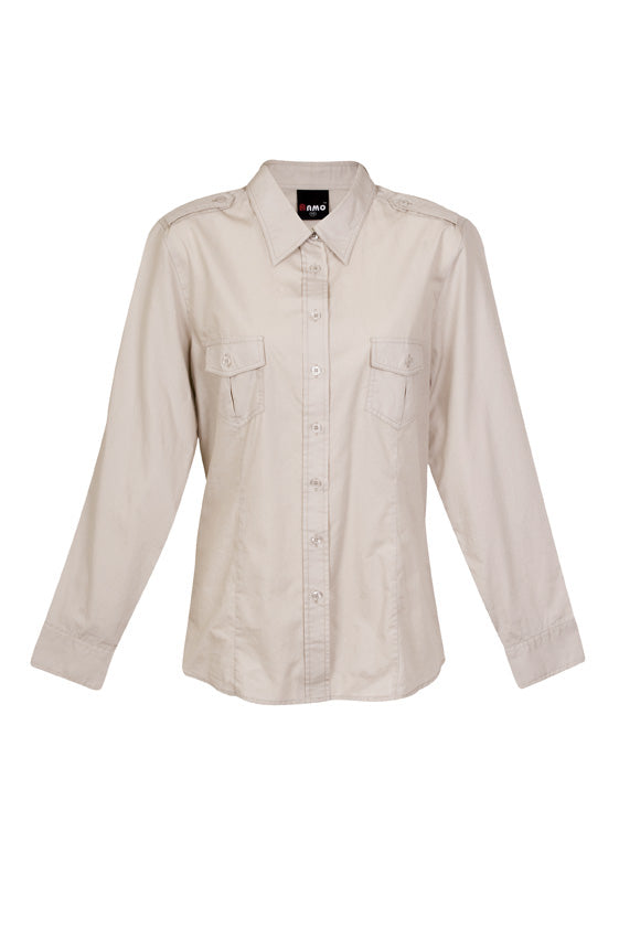 S002FL-Ladies Military Long Sleeve  Shirt
