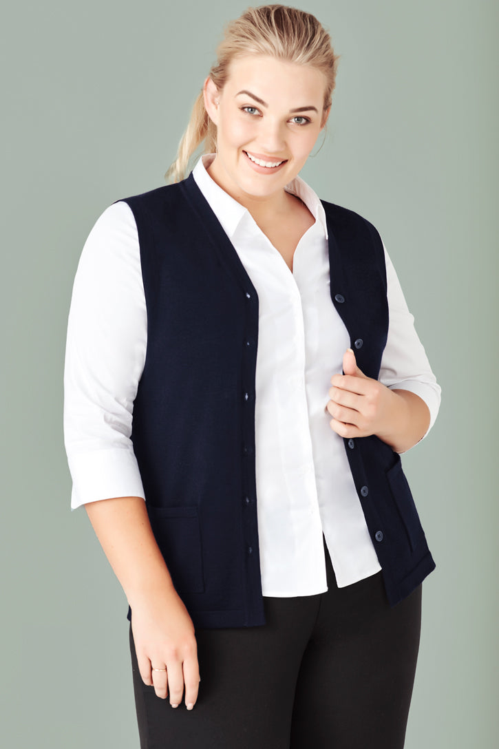 CK961LV-Womens Button Front Knit Vest