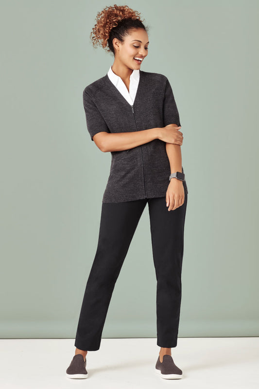 CK962LC-Womens Zip Front Short Sleeve Knit