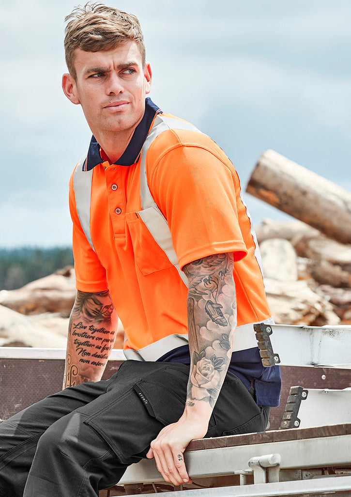 ZH233-Mens Hi Vis Spliced Polo - Short Sleeve Shoulder Taped