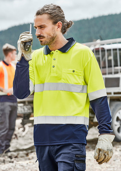 ZH235-Mens Hi Vis Spliced Polo - Long Sleeve Hoop Taped