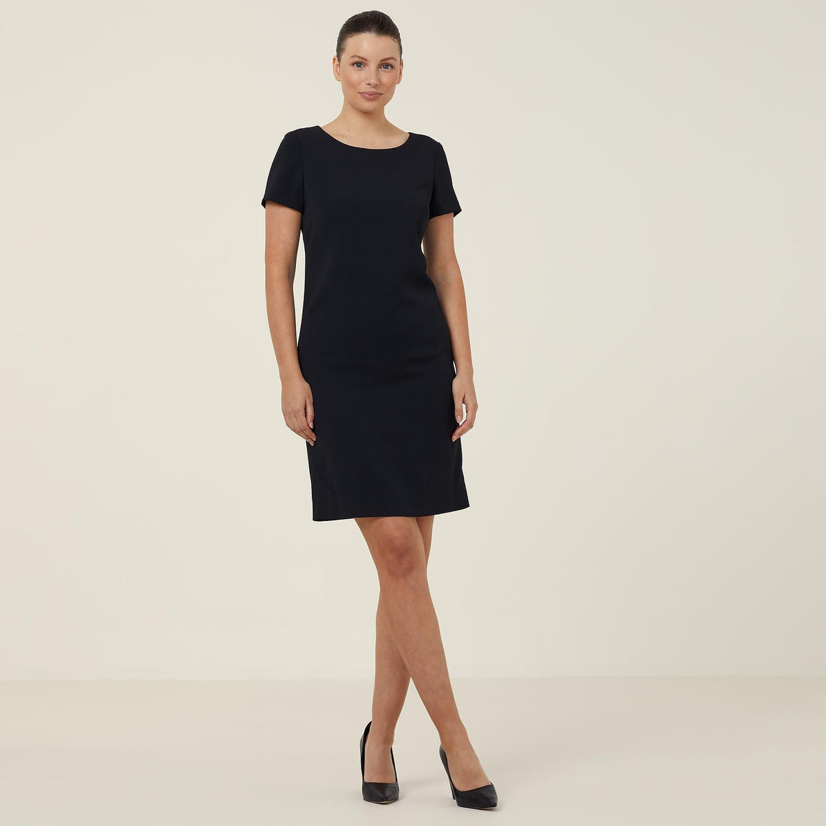 CREPE STRETCH SHORT SLEEVE DRESS