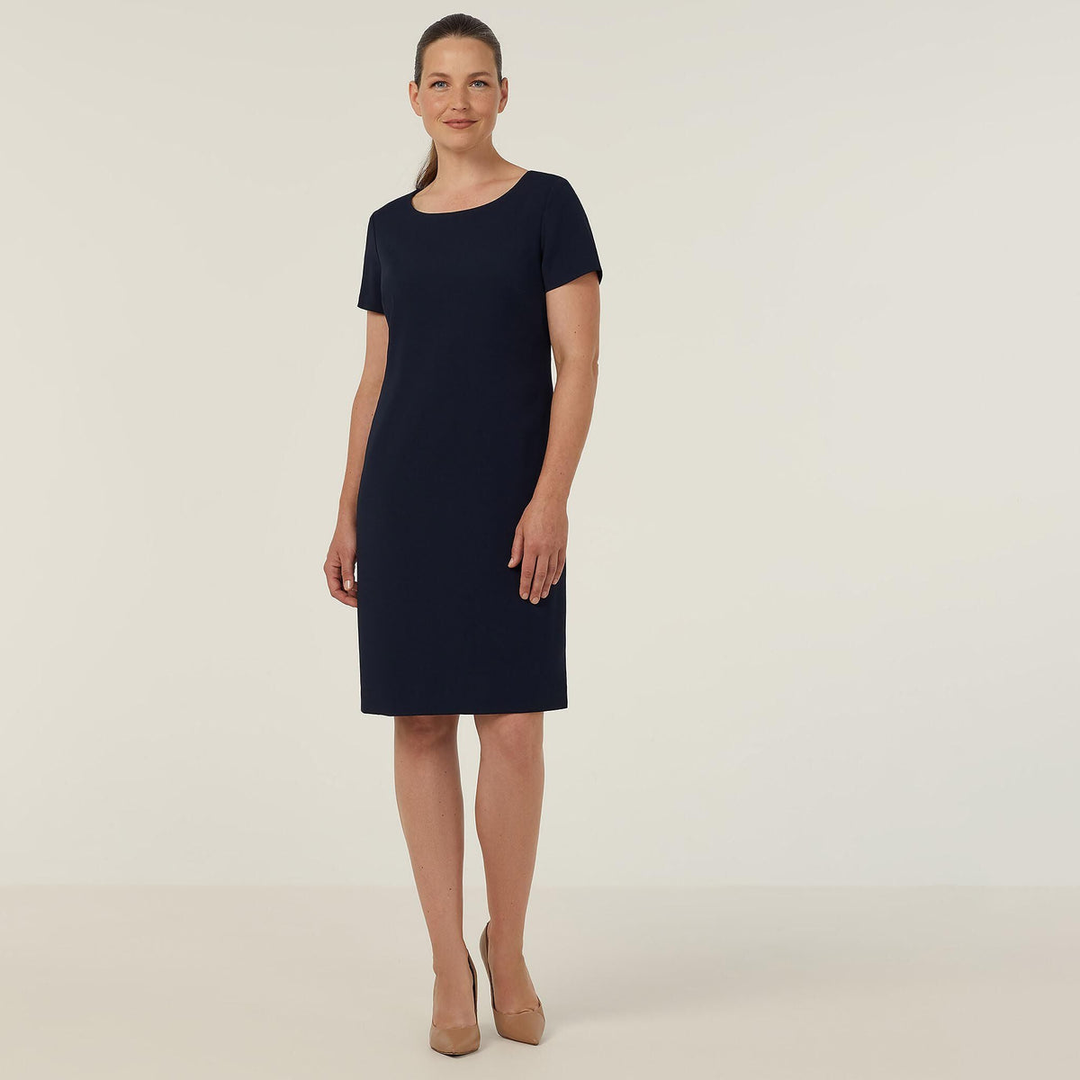 CREPE STRETCH SHORT SLEEVE DRESS