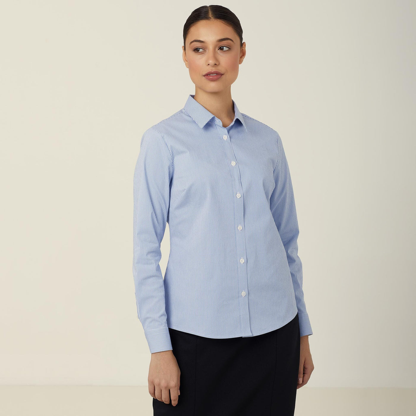 WOMEN'S AVIGNON GINGHAM CHECKERED LONGSLEEVES-SLIM SHIRT